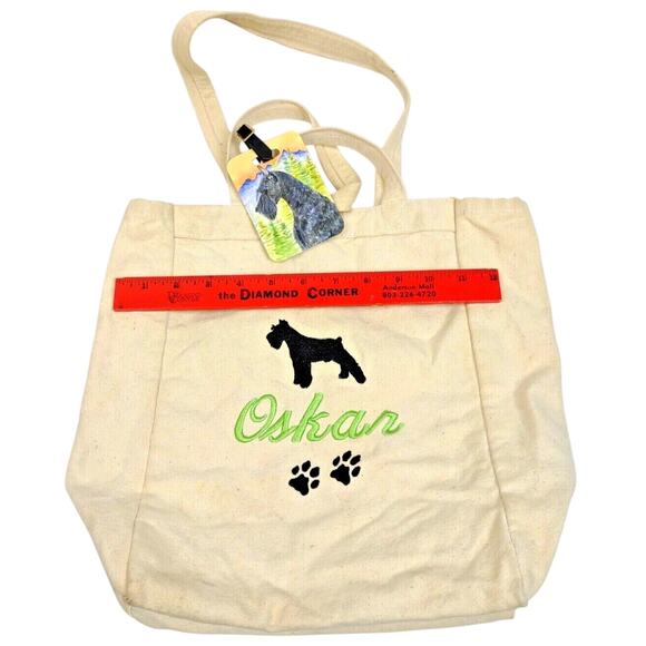 Embroidered Canvas Tote Bag Dog Lover Schnauzer Silhouette Gift w Bonus ID Tag - Picture 2 of 8